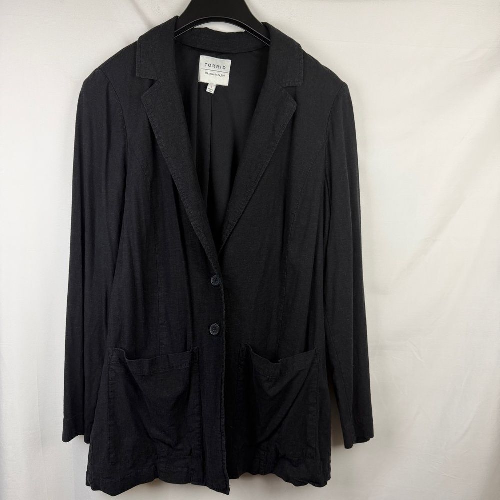 Torrid Charcoal Blazer Jacket linen blend relaxed cut casual chic size 1